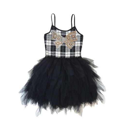 Black & White Plaid Dress w Tulle Bottom