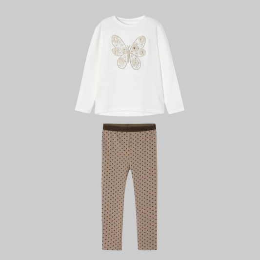 2pc Butterfly & Flower top with Velvet Swiss Dot Leggings