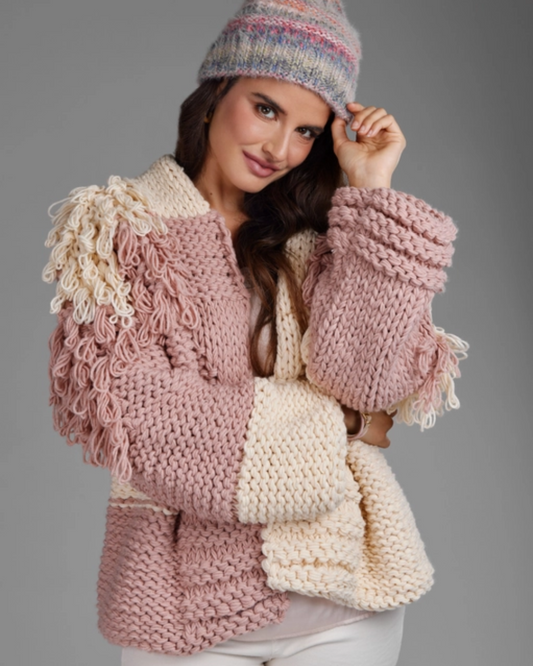 Blush & Ivory Two Tone Fringe Cardigan