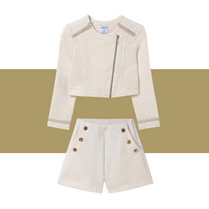 2pc Off White Zip Up Jacket w Shorts