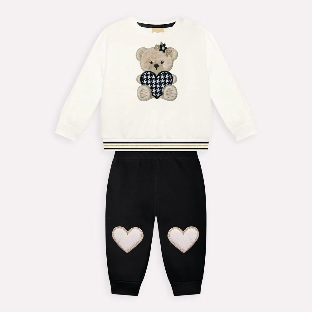 girls teddy bear outfit, toddler 2pc sweatshirt and pants set, boutique bear applique outfit, baby girl houndstooth heart set, girls jogger pant outfit, girls heart patch pants, boutique toddler gift set, girls bear top and pant outfit, toddler girl cute outfit boutique, cozy girls fall/winter outfit