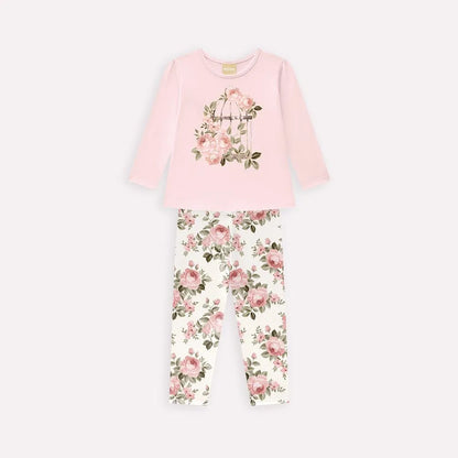 girls floral 2pc set, pink top with rose print leggings, boutique toddler outfit set, girls spring outfit floral, baby girl rose print leggings set, toddler boutique clothing set, girls pastel pink outfit, floral top and leggings for girls, toddler girl casual outfit set, boutique toddler girl clothing