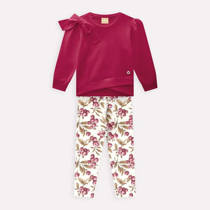 girls pomegranate sweatshirt set, toddler girl floral leggings outfit, boutique girls matching set, girls bow detail sweatshirt outfit, toddler girl stylish playdate outfit, girls boutique clothing set, kids fall fashion outfits, girls pink floral leggings set, toddler boutique clothes girls, matching sweatshirt and leggings kids