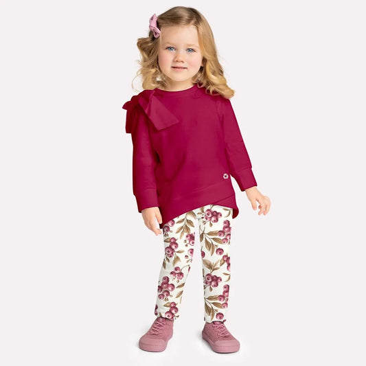 girls pomegranate sweatshirt set, toddler girl floral leggings outfit, boutique girls matching set, girls bow detail sweatshirt outfit, toddler girl stylish playdate outfit, girls boutique clothing set, kids fall fashion outfits, girls pink floral leggings set, toddler boutique clothes girls, matching sweatshirt and leggings kids