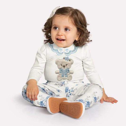 baby bear onesie set, baby girl floral leggings outfit, boutique baby girl bear outfit, off white onesie with teddy bear applique, baby girl gift outfit set, toddler girl floral leggings boutique, baby shower outfit girl, boutique b