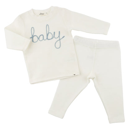 baby embroidered outfit neutral, fog blue embroidered baby set, boutique newborn outfit boy, cream baby pant set, embroidered toddler clothing, unisex newborn gift set, soft cotton baby boy outfit, boutique baby clothes neutral, embroidered newborn photo outfit, baby shower gift neutral