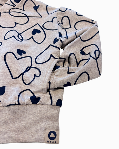 2pc Zipper Hoody w Scattered Hearts & Pants