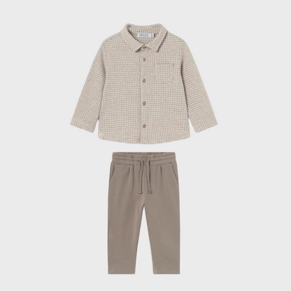 2pc Mocha Checkered Button Up w Pant