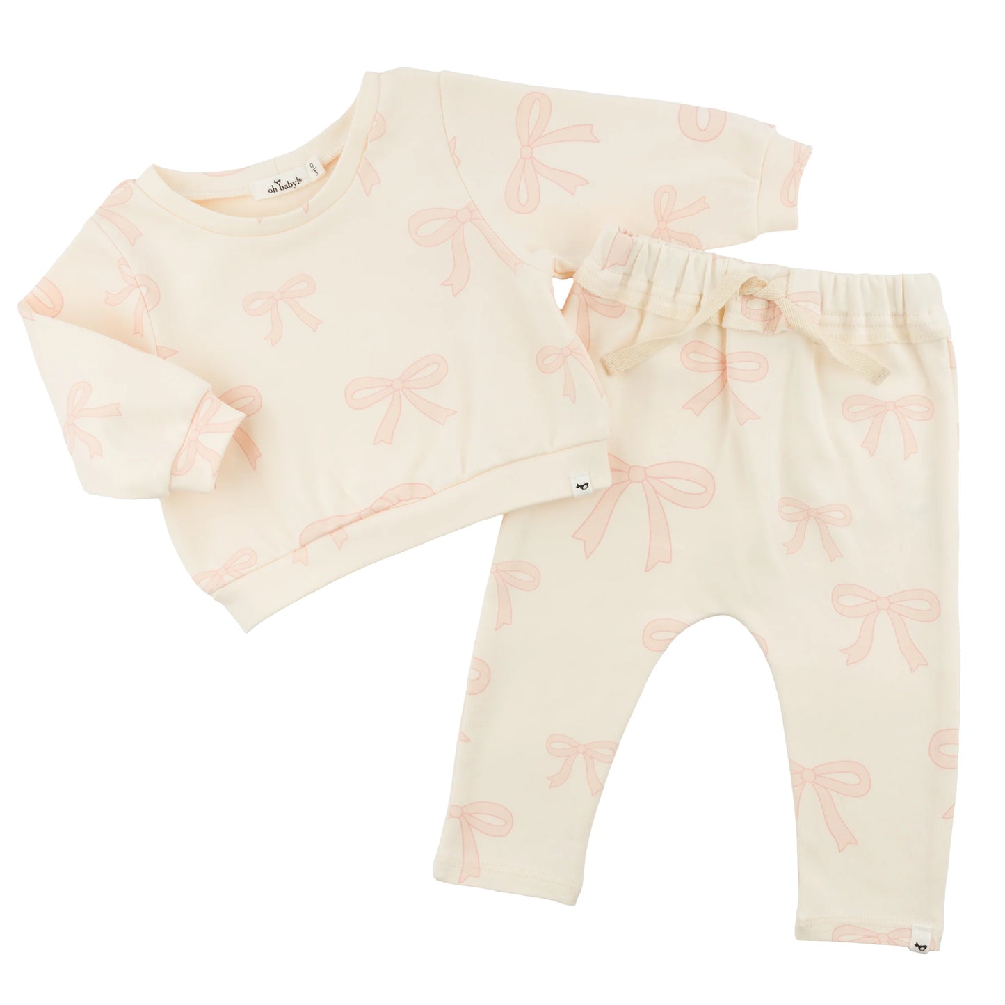 big bow baby outfit, pink bow toddler set, boutique baby girl clothing, Brooklyn Box pant set, baby girl 2-piece outfit, bow print loungewear, cute baby girl bow outfit, soft cotton toddler set, boutique bow baby clothes, stylish baby girl outfit