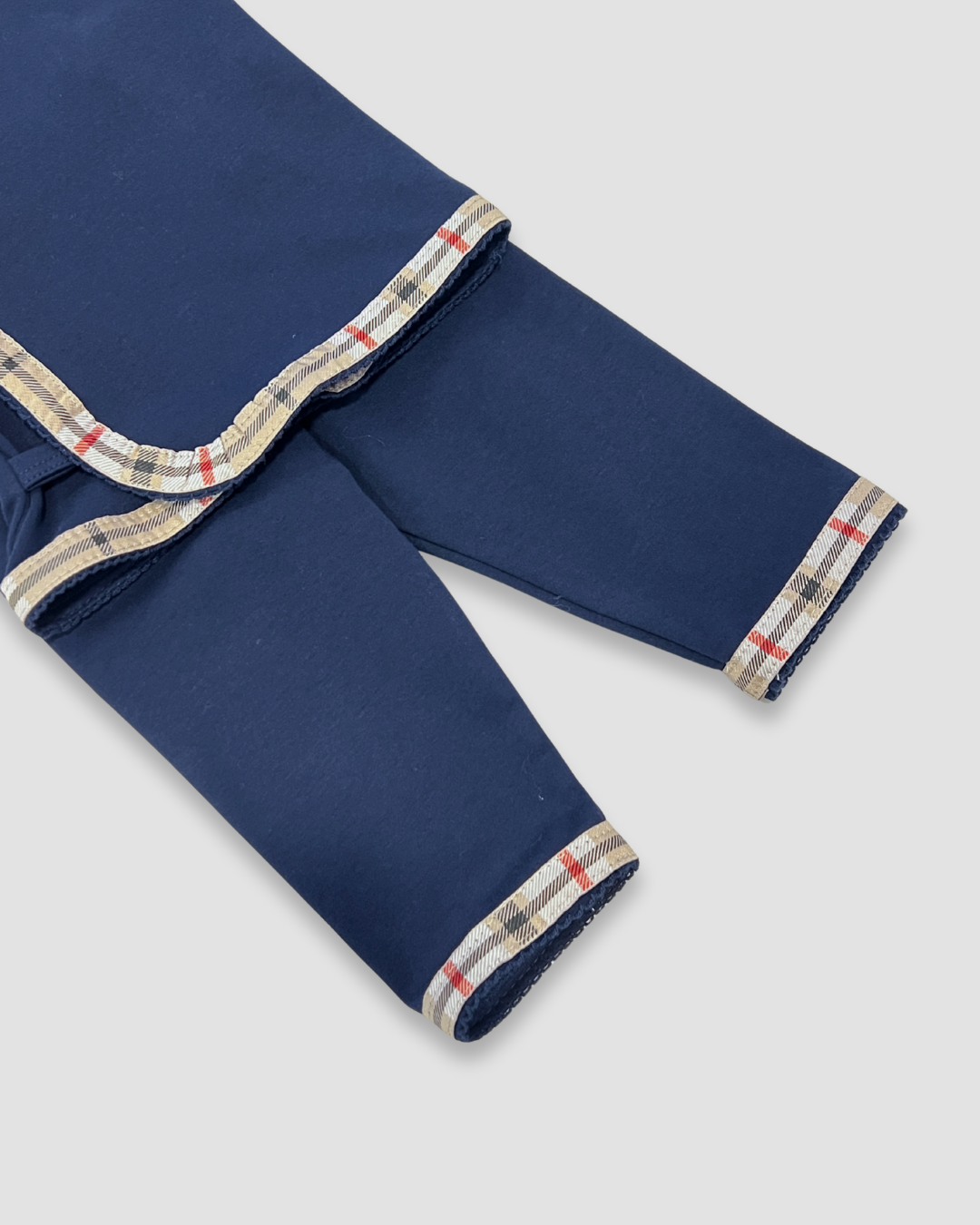 boutique baby boy navy set Expressions Boutique NY, plaid trim newborn outfit, 3 piece cotton baby gift set, navy and beige baby clothing, classic baby take home outfit