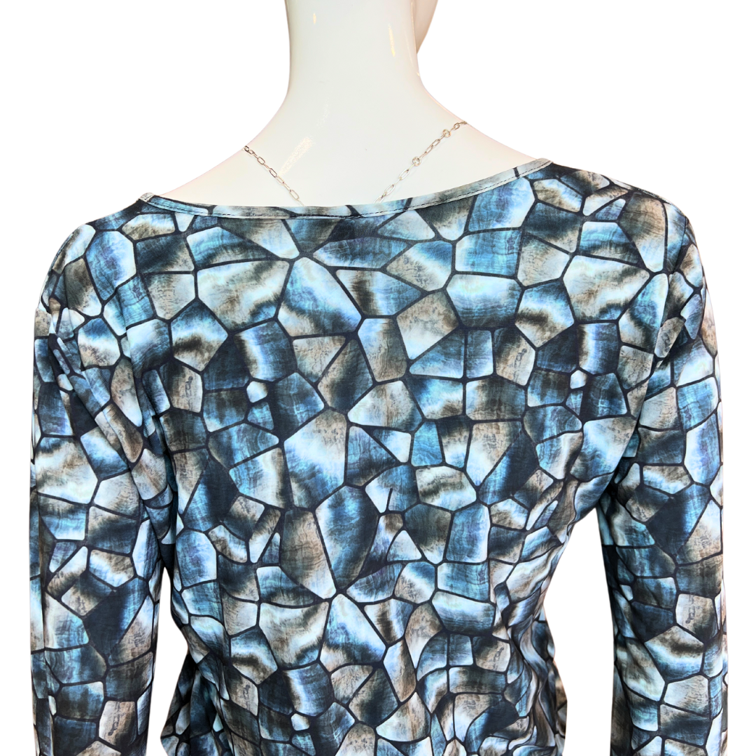 Blue Mosaic V-Neck Dress