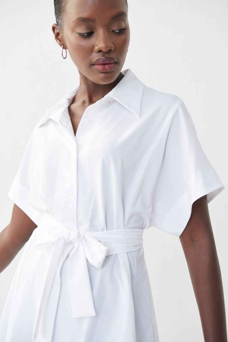 White high/low sash button down blouse