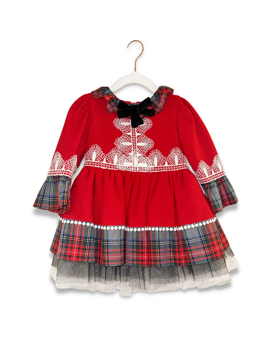 Plaid/Red w Lace Tulle Detail