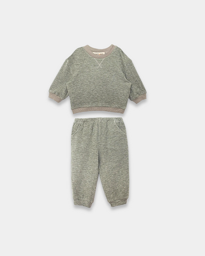 Miles pant set, kids jogger set, toddler jogger outfit, boutique kids loungewear, heathered knit kids set, unisex kids pant set, baby jogger set, toddler matching outfit, boutique toddler clothing, everyday kids outfit, back to school, school outfits, pre-k clothing