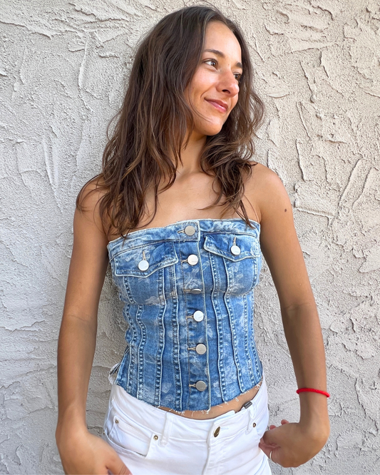 Denim Floral Corset