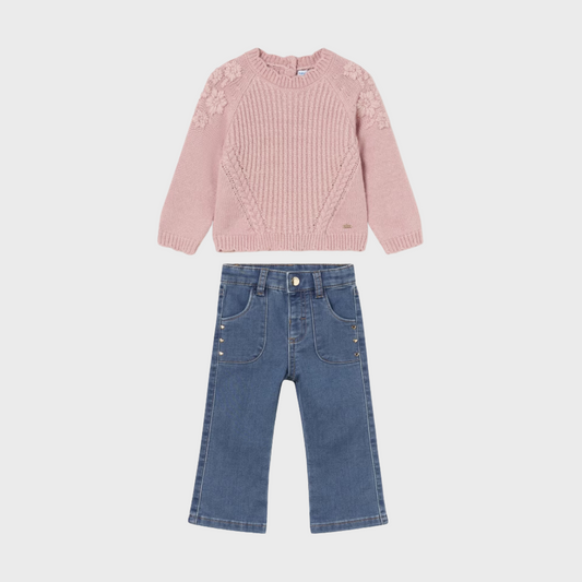 2pc Pink Sweater w Denim Pant