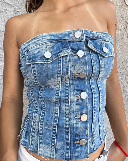 Denim Floral Corset
