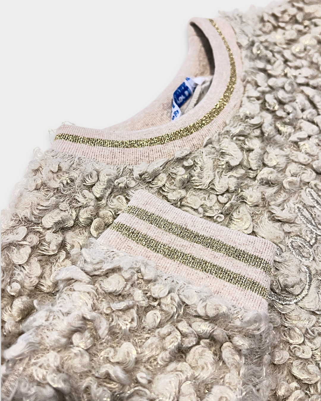  girls textured top, boucle sweater top, embroidered girls shirt, shimmer girls pullover, boutique girls clothing, cozy neutral top for girls, fall winter girls fashion