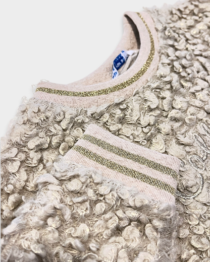  girls textured top, boucle sweater top, embroidered girls shirt, shimmer girls pullover, boutique girls clothing, cozy neutral top for girls, fall winter girls fashion