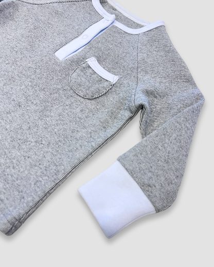 boutique baby boy lounge set Expressions Boutique NY, grey ribbed baby outfit, cotton two-piece pajama set, neutral baby clothes breathable cotton, soft toddler lounge wear comfy knit
