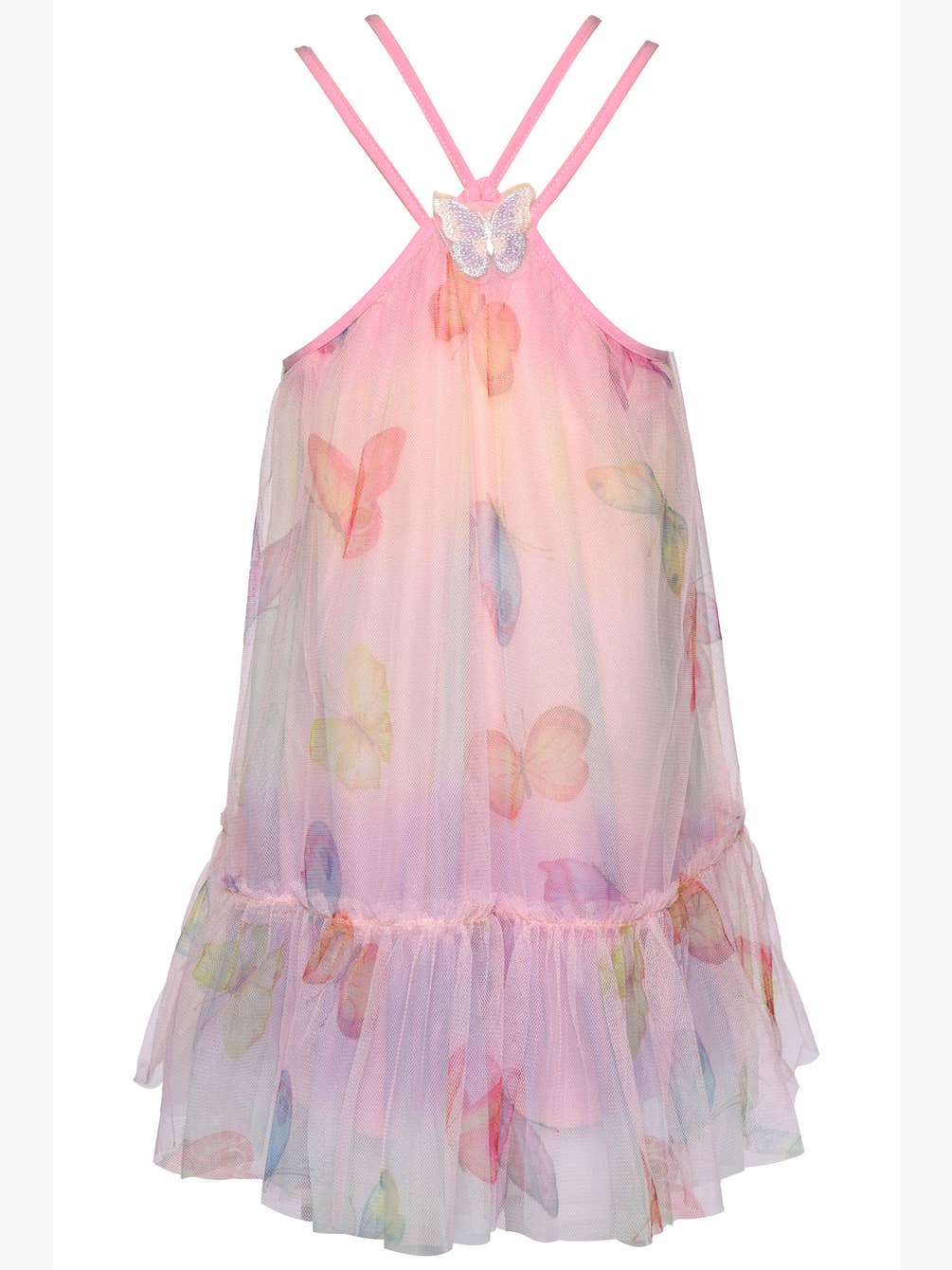 Pink Multi Butterfly Mesh Print Dress