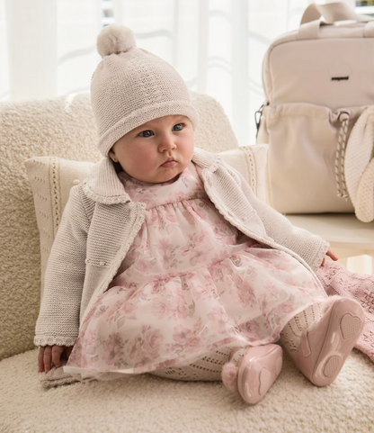 2pc Beige Knit Sweater Coat w Hat