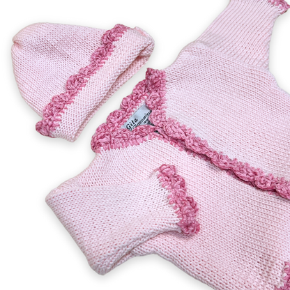 2pc Pink Cotton Sweater w Dk Pink Chenille Trim