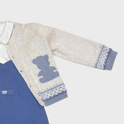 3pc Winter Blue Knit Overall with Top & Sweater