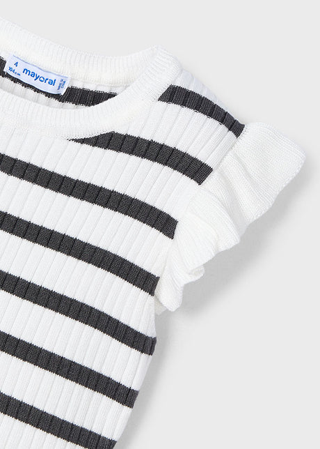 Gray & White Ribbed Top w Flutter Sleeve