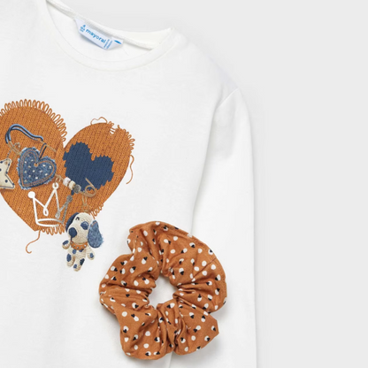 3pc Heart Tee w Scrunchy w Denim Pant *