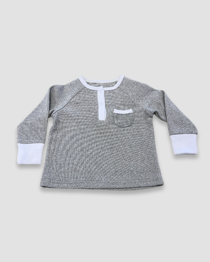 boutique baby boy lounge set Expressions Boutique NY, grey ribbed baby outfit, cotton two-piece pajama set, neutral baby clothes breathable cotton, soft toddler lounge wear comfy knit