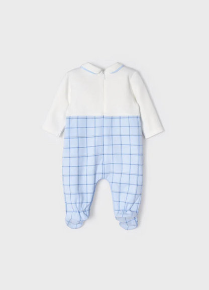 2pc Off White/Blue Romper w Car Design