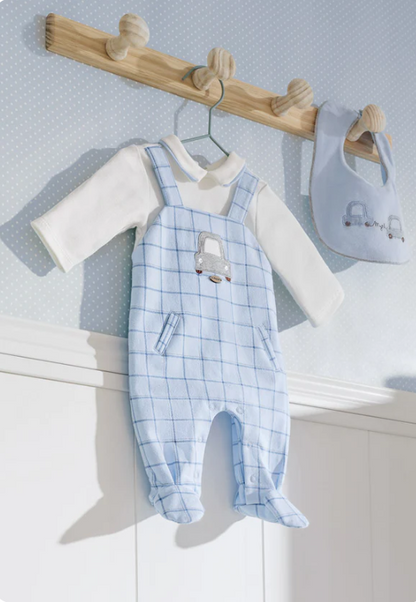 2pc Off White/Blue Romper w Car Design