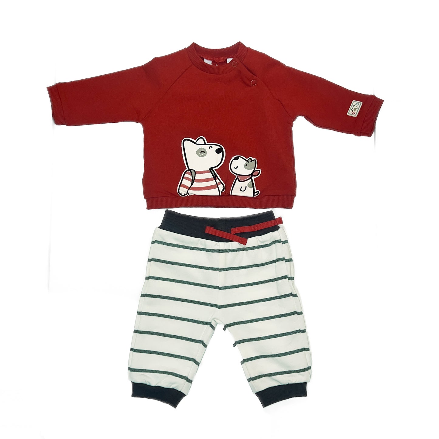 2pc Red Top with Dogs Striped Pants