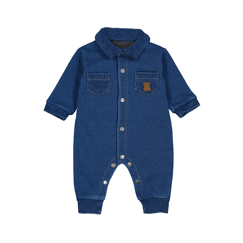 Denim Fleece Romper with Teddy