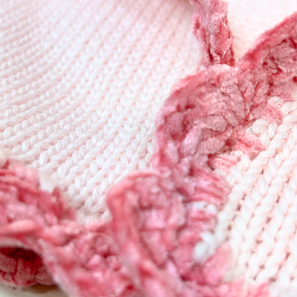 2pc Pink Cotton Sweater w Dk Pink Chenille Trim