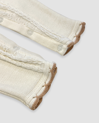 Knit Romper w Bow and Trim Detail