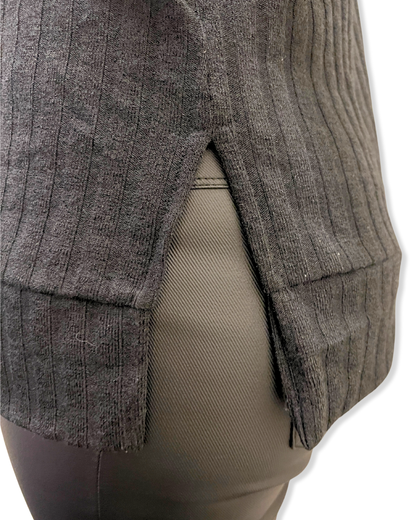 ribbed V-neck top Expressions Boutique NY, women’s long sleeve boutique top, chic rib knit pullover, soft fitted V-neck shirt, versatile winter top