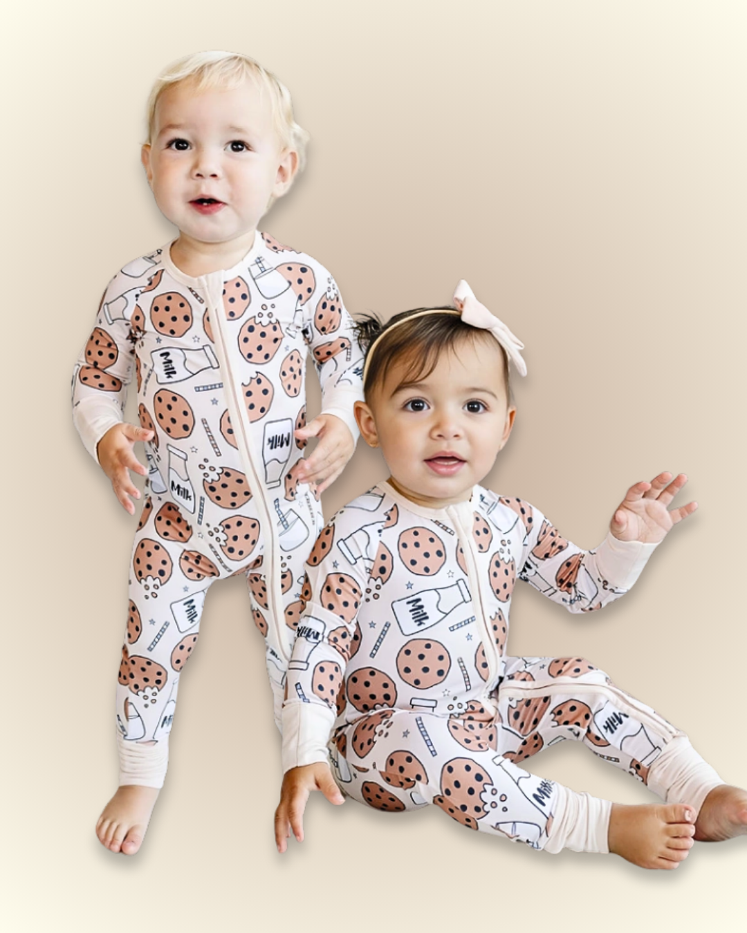 milk and cookies baby romper, bamboo zipper romper, cookie print infant pajamas, boutique baby sleepwear, soft bamboo baby romper, toddler bamboo romper, baby boy bamboo romper, baby girl bamboo romper, cookie themed baby outfit, neutral baby bamboo pajamas, newborn bamboo sleepwear, cozy infant bamboo clothing