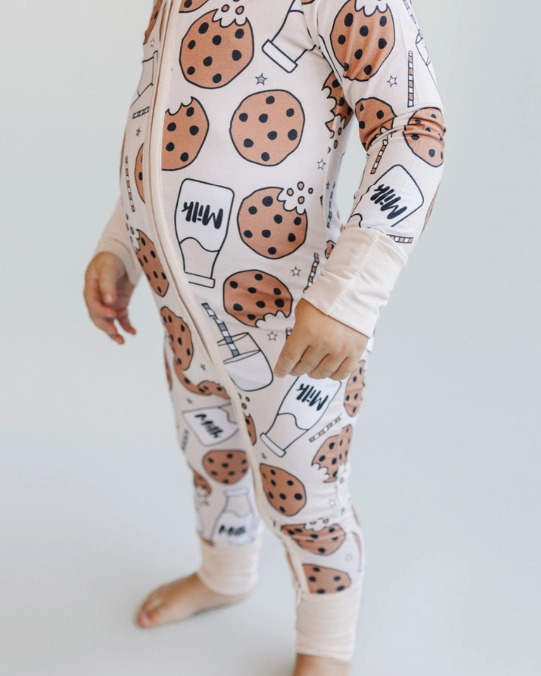 milk and cookies baby romper, bamboo zipper romper, cookie print infant pajamas, boutique baby sleepwear, soft bamboo baby romper, toddler bamboo romper, baby boy bamboo romper, baby girl bamboo romper, cookie themed baby outfit, neutral baby bamboo pajamas, newborn bamboo sleepwear, cozy infant bamboo clothing