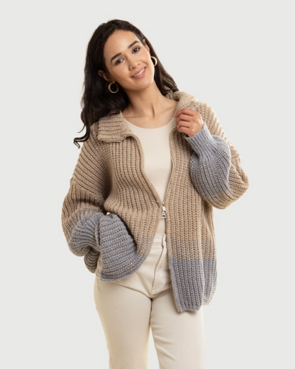 Grey & Taupe Zip Up Sequin Sweater