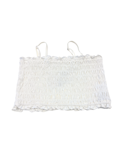 white smocked cami top, cropped tank, boutique summer top, adjustable strap cami, Expressions Boutique NY women’s fashion