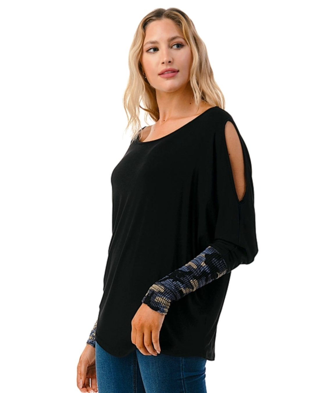 Black/Blue Camo Sleeve Top