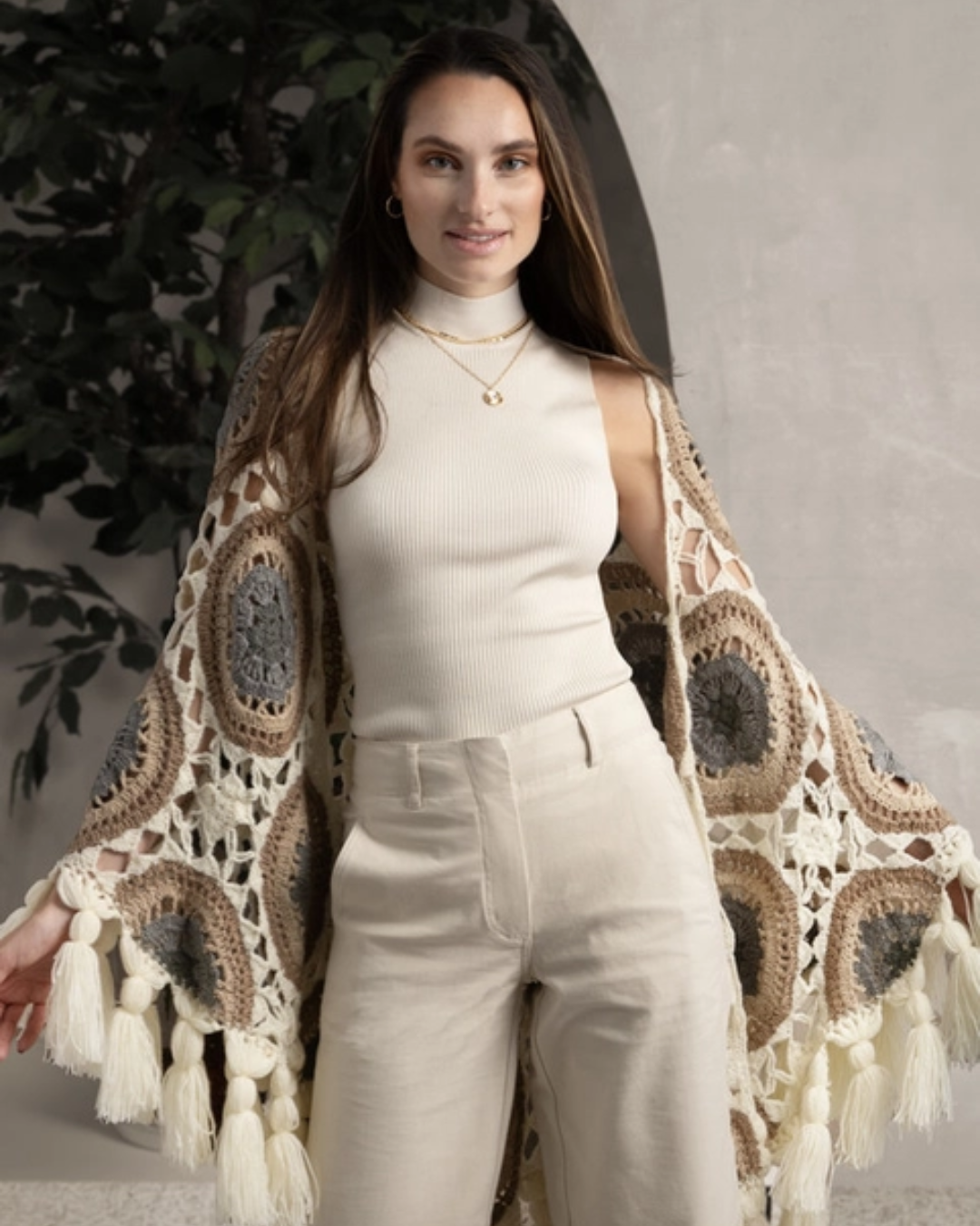 Ivory Multi Crocheted Sunshine Shawl