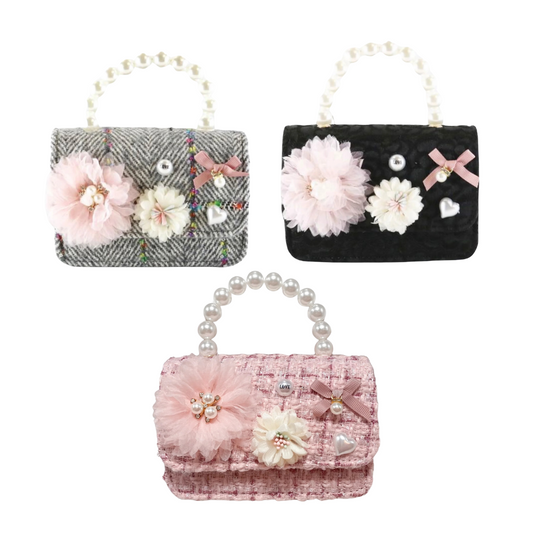 Floral Appliques Tweed Purse