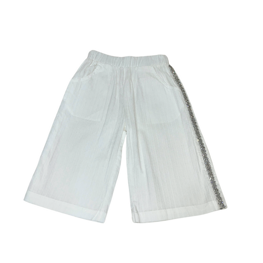 White Embellish Trim Wide Pant