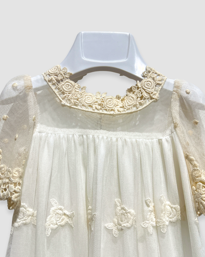 all lace christening dress Expressions Boutique NY, ivory lace baptism gown, embroidered lace baptism dress, baby girl christening outfit Woodbury NY, boutique christening wear Long Island, heirloom lace baptism gown