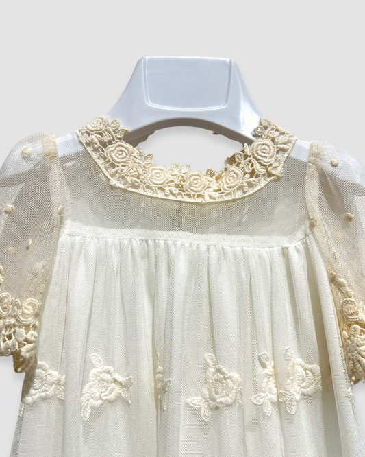all lace christening dress Expressions Boutique NY, ivory lace baptism gown, embroidered lace baptism dress, baby girl christening outfit Woodbury NY, boutique christening wear Long Island, heirloom lace baptism gown
