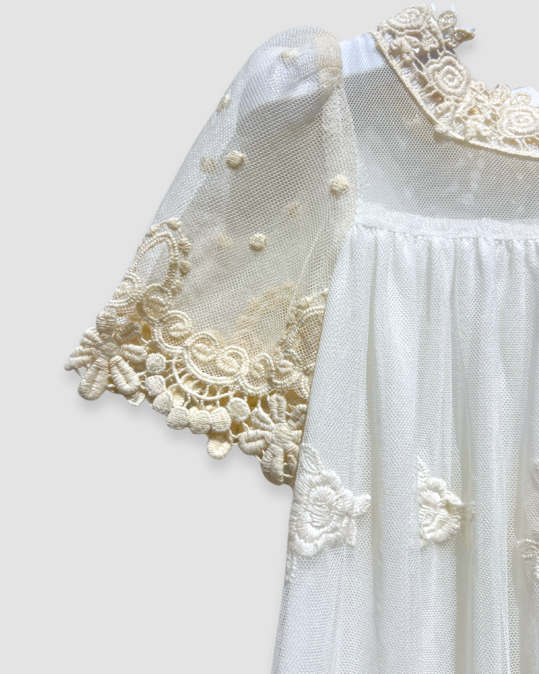 all lace christening dress Expressions Boutique NY, ivory lace baptism gown, embroidered lace baptism dress, baby girl christening outfit Woodbury NY, boutique christening wear Long Island, heirloom lace baptism gown