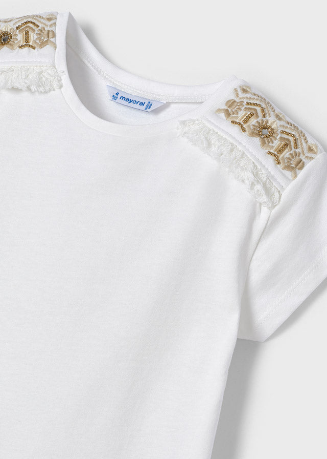 Beige T-shirt with Gold Beads